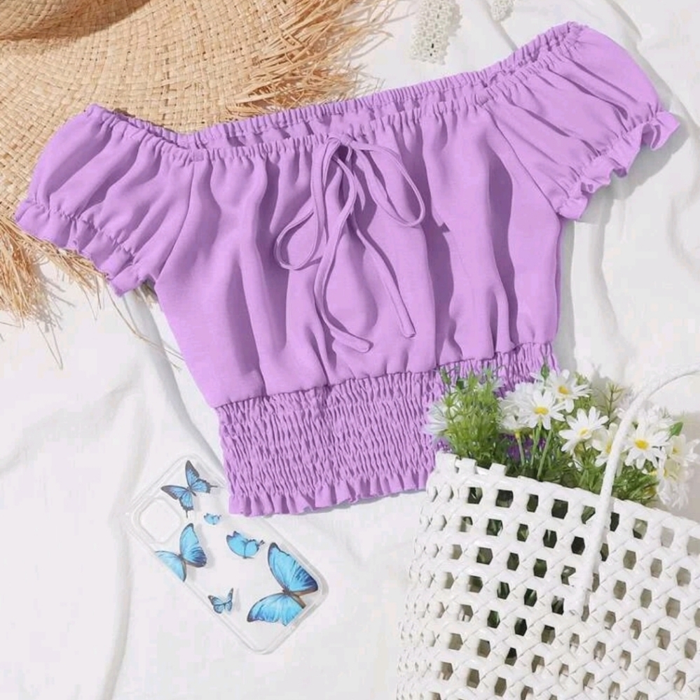 Purple front ruffle top